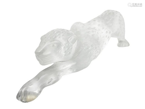 Lalique, clear glass sculpture of panther, acid-etched