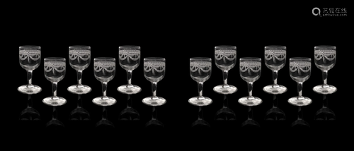 Set of 12 Glass glasses for liqueur, engraved with the