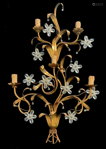 Applique five lights in gilded metal and ground