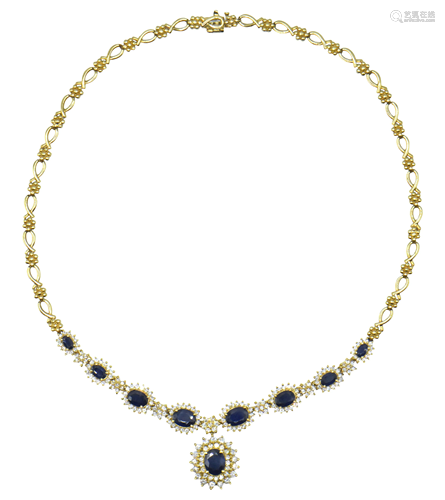 18 Karat Yellow Gold, Diamond, & Sapphire Necklace