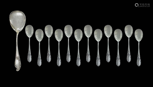 Ice cream set, flatware silver, composed of a large