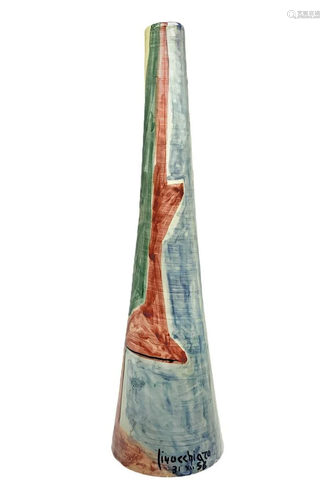 Vase polychrome majolica, Finocchiaro signed and dated