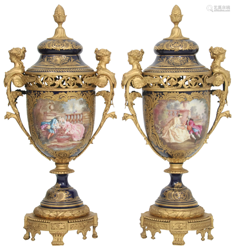 Sèvres Gilt Bronze & Porcelain Covered Urns