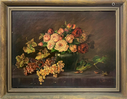 Oil paintinging on canvas depicting still life of