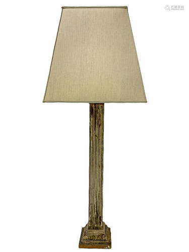 Floor lamp with shade conical, shabby chic wooden base