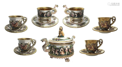 Tea and porcelain coffee, brand Capodimonte 2226.