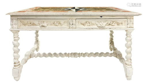 Writing table shabby chic painted white with marble,