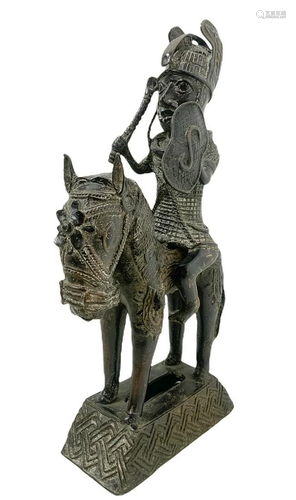 Bronze statue depicting a knight., Nigeria, Africa,