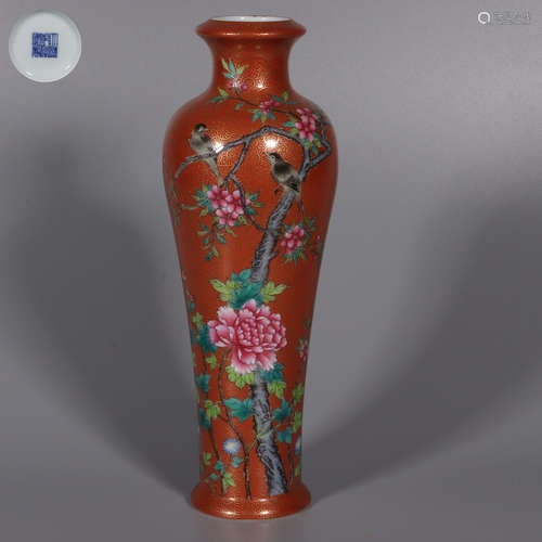 chinese coral-red glazed porcelain vase