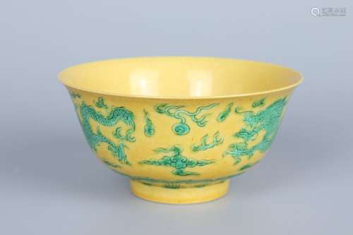 chinese yellow-ground porcelain dragon pattern bowl