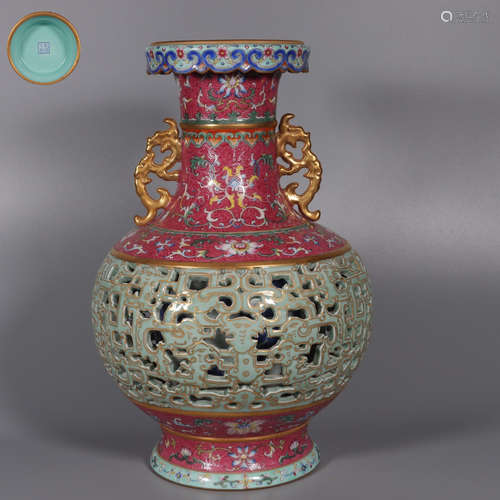 chinese famille rose openwork porcelain vase