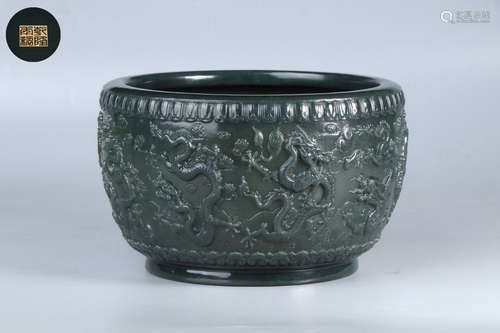 chinese 
Hetian grey jade treasure basin