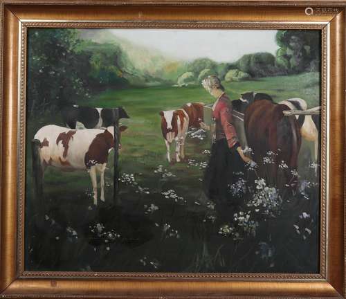 chinese anonymous oil painting of cattle