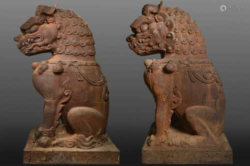 pair of chinese iron lions