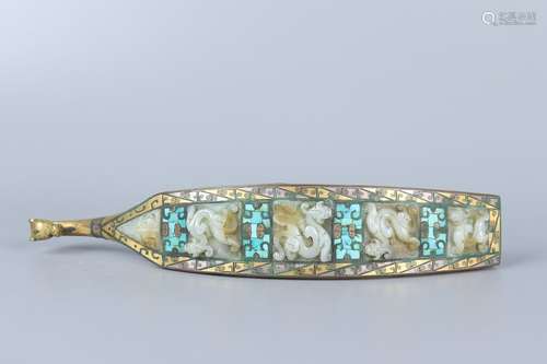 chinese silver buckle inlaid with turquoise