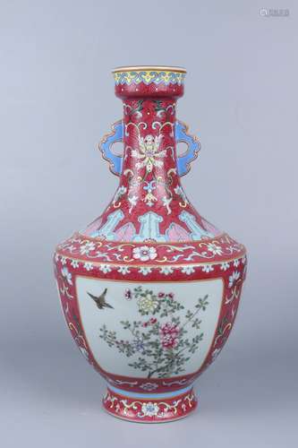 chinese ruby-red famille rose porcelain vase