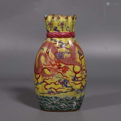 chinese yellow-ground porcelain dragon pattern vase