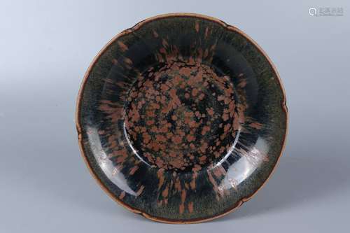 chinese iron-rust pattern foliate-rim dish