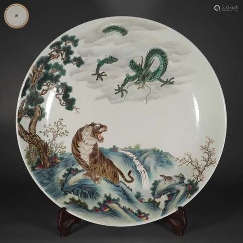 chinese doucai porcelain dish with tiger pattern