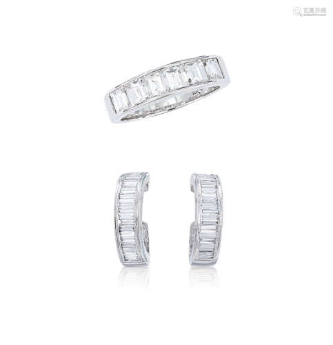 鑽石耳環及鑽石戒指鑲18K白金(3)