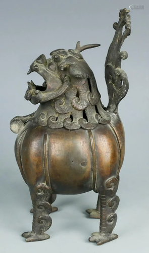 Black copper kilin statue censer