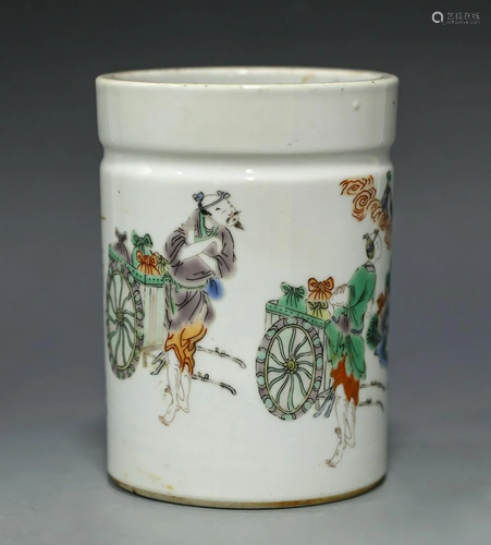 Famille verte Chinese porcelain brushpot