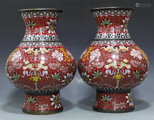 A pair of CloisonnÃ© bronze vase