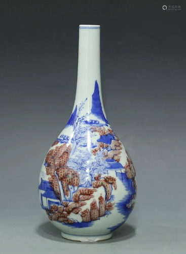 Blue and white Chinese porcelain with iron red glaze