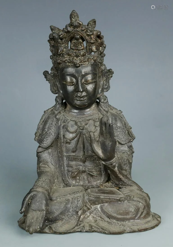 A Black bronze Kwanyin statue