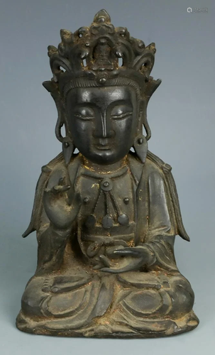 A Black bronze Kwanyin statue