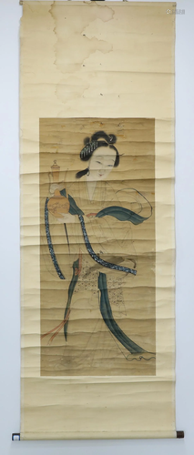 Old Ancient Chinese woman scroll painting