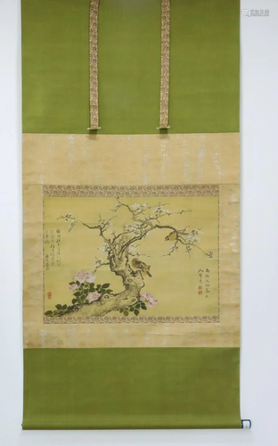 Chinese cherry flower scroll painting