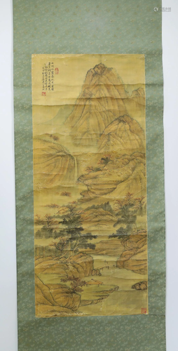 Old Chinese landscape scroll painting