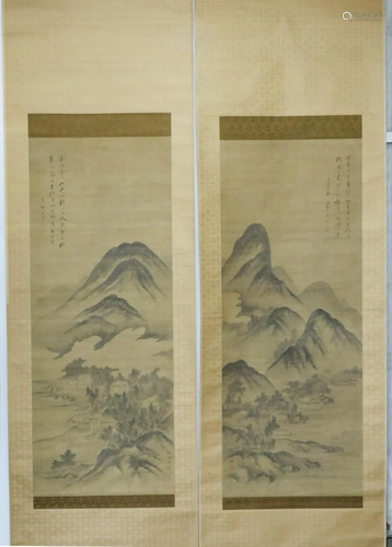 A pair of lanscape scroll painting