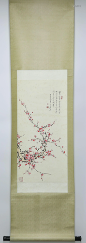 Cherry flower Chinese scroll painting