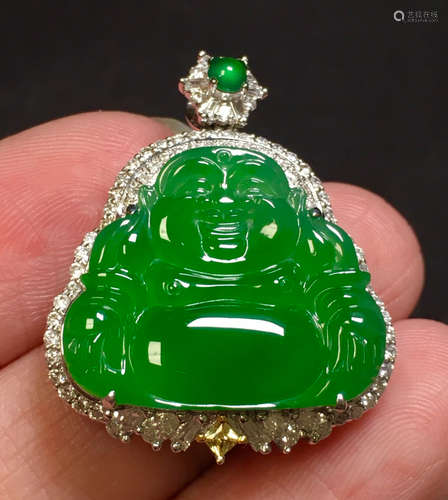 ICY JADEITE PENDANT CARVED WITH MAITREYA BUDDHA