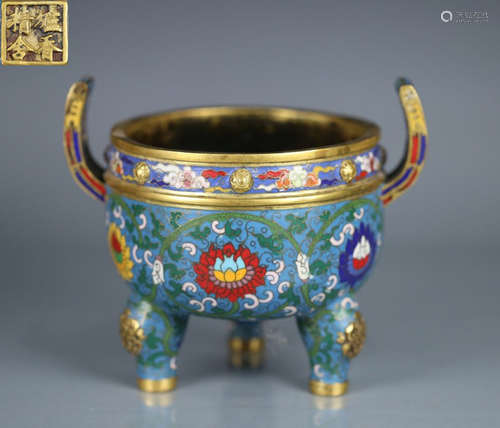 LUXIANGJINGSHE MARK CLOISONNE CENSER WITH FLOWER PATTERN