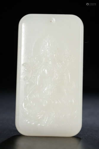 HETIAN JADE TABLET CARVED WITH GUANYIN BUDDHA