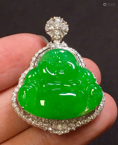 ICY JADEITE PENDANT CARVED WITH MAITREYA BUDDHA