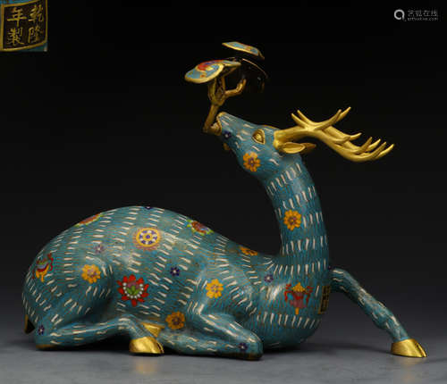 QIANLONGNIANZHI MARK CLOISONNE DEER ORNAMENT