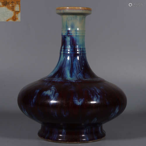 YONGZHENGNIANZHI MARK BLUE GLAZE VASE