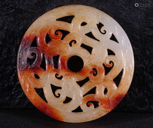 ANTIQUE JADE BI HOLLOW CARVED WITH DRAGON