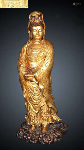 DAMINGYONGLENIANSHI MARK GILT BRONZE GUANYIN BUDDHA STATUE