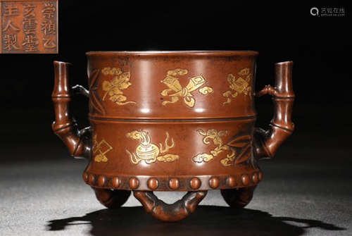 CHONGZHENYIHAIYUNJIZHURENZHI MARK GILT BRONZE CENSER