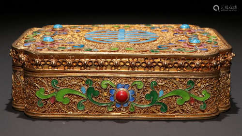 GILT SILVER BOX EMBEDDED WITH GEM