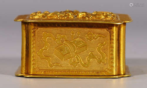 GILT BRONZE BOX CARVED WITH STORY