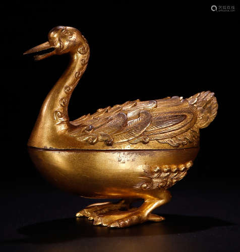 GILT BRONZE CENSER SHAPED WITH DUCK