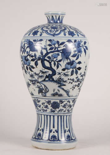 BLUE&WHITE GLAZE VASE PAINTED WITH FLOWER&PEACH