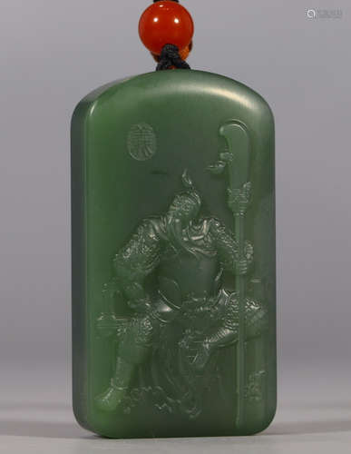 HETIAN GREEN JADE TABLET CARVED WITH FIGURE