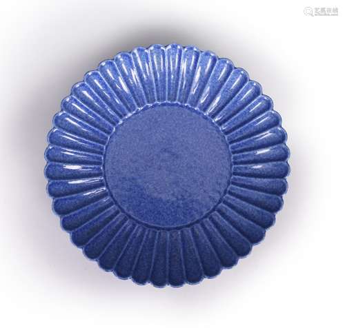 A blue glazed porcelain plate